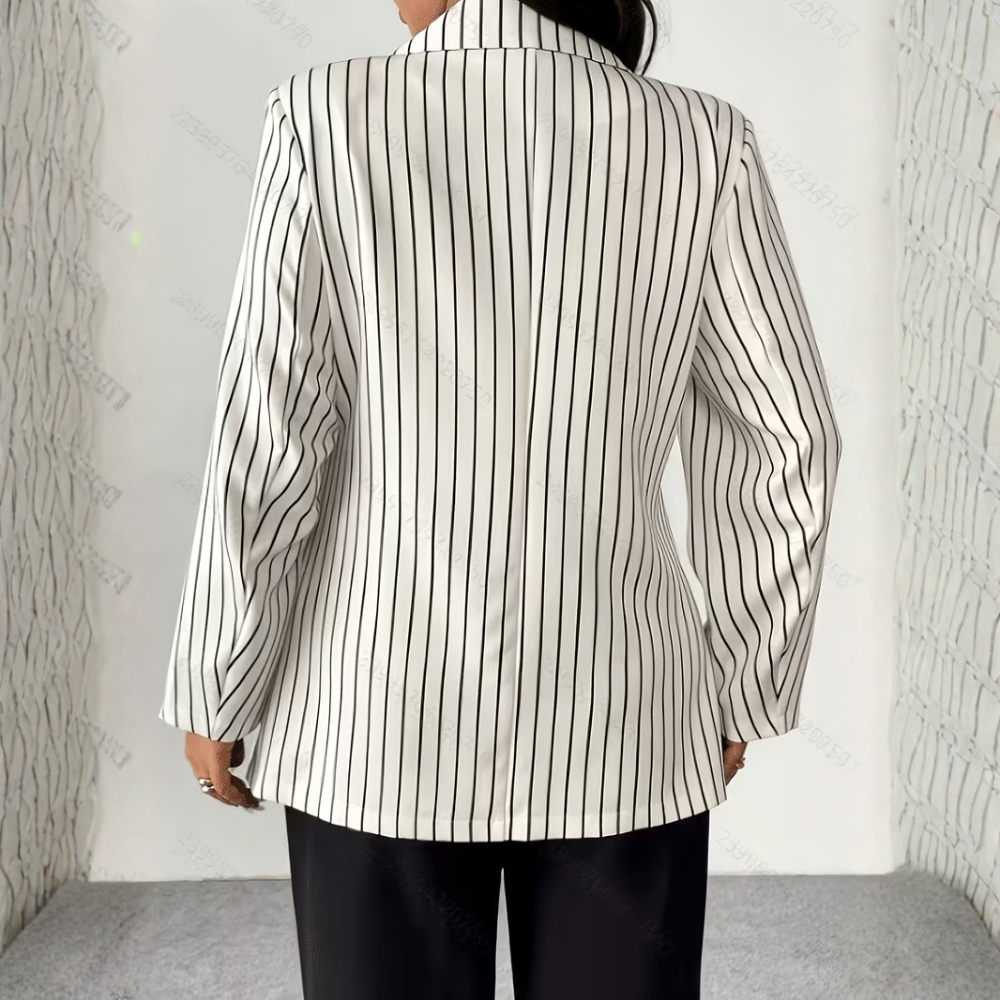 Plus Size Striped Lapel Blazer