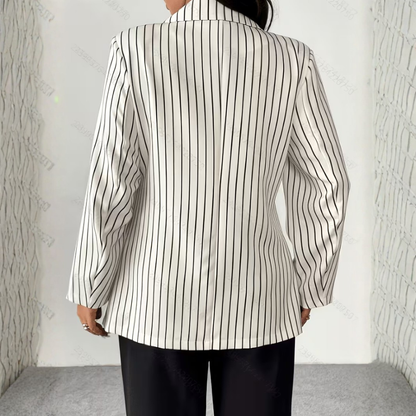 Plus Size Striped Lapel Blazer