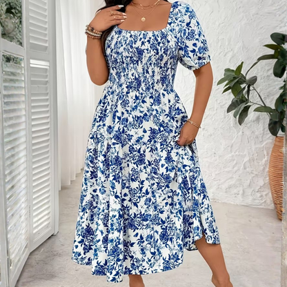 Plus Size Square Neck Floral Midi Dress