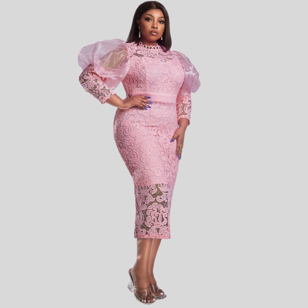 Plus Size Lace Puff Dress