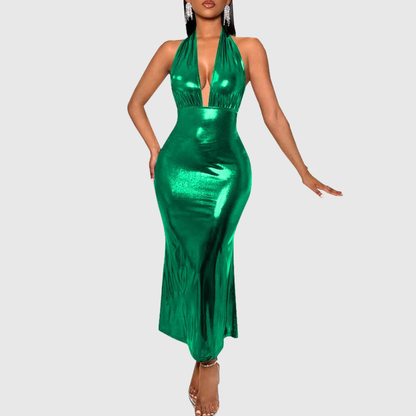 Metallic Plus Size Halter Dress