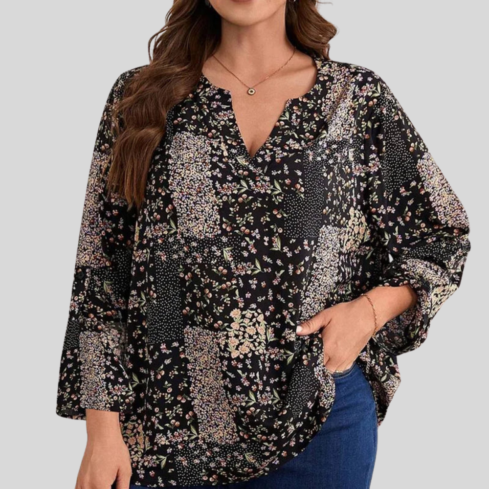 Plus Size Printed V Neck Blouse