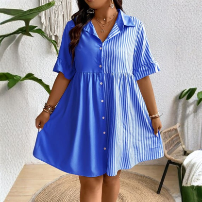 Plus Size Striped Sleeve Shirt Dress