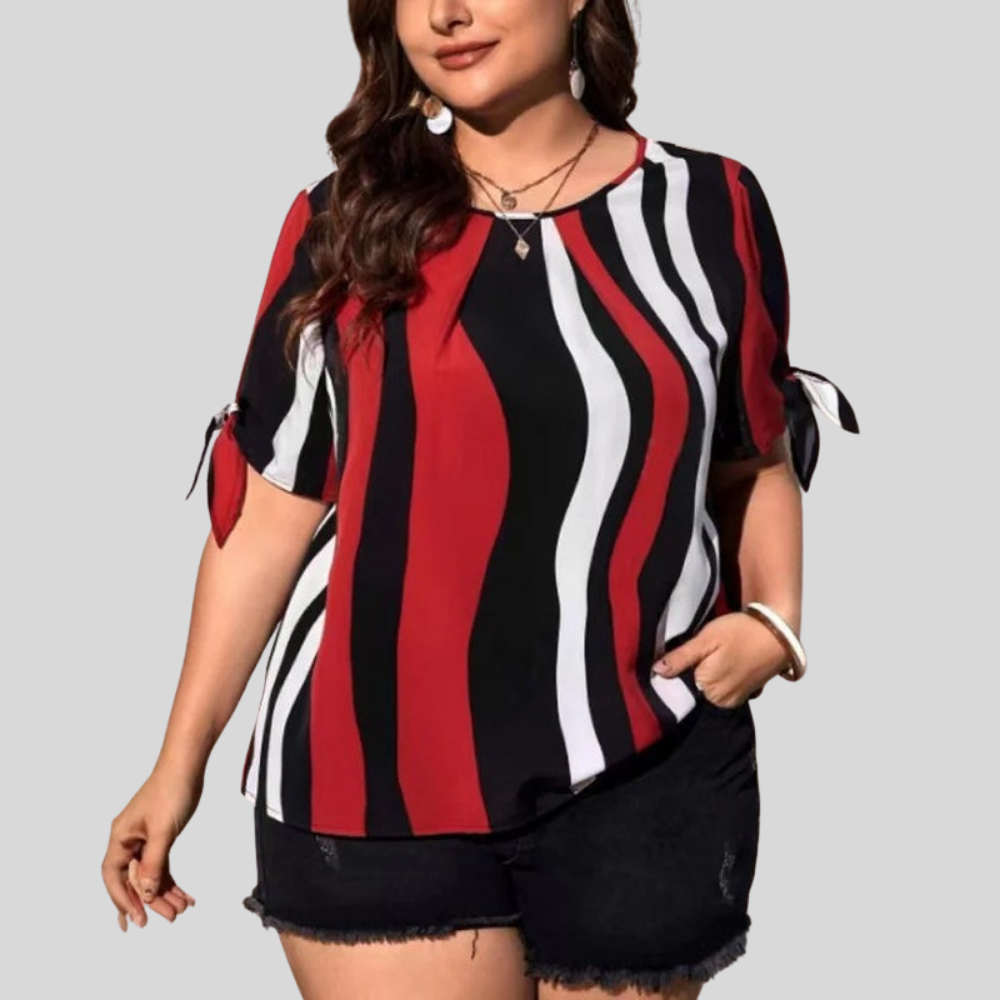 Striped Tie Plus Size Blouse