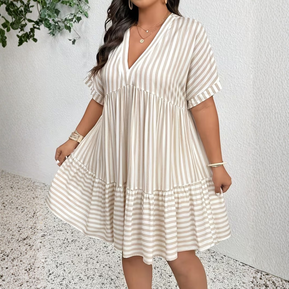 Plus Size Striped V Neck Flowy Dress
