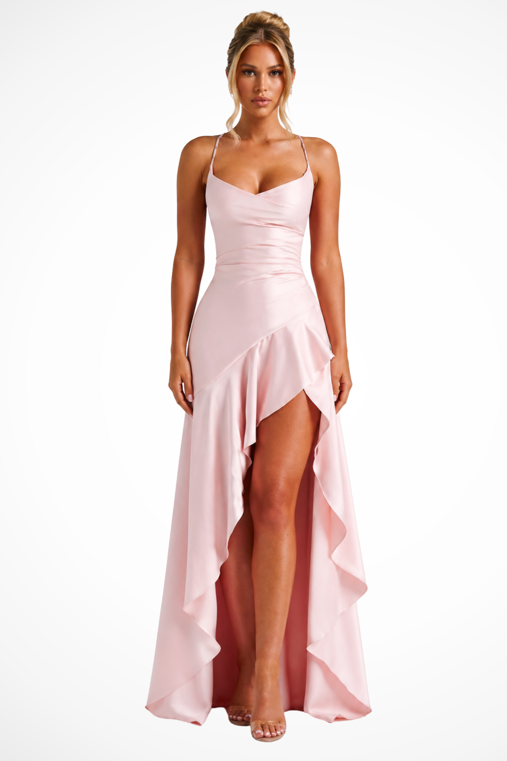 Satin Wedding Guest Maxi Dress with Cowl Neck for Women