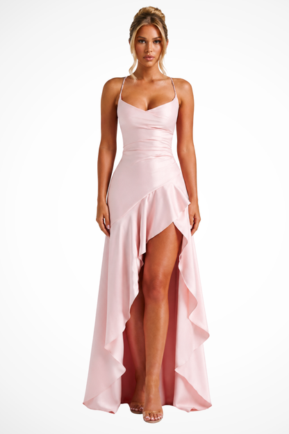 Satin Wedding Guest Maxi Dress with Cowl Neck for Women