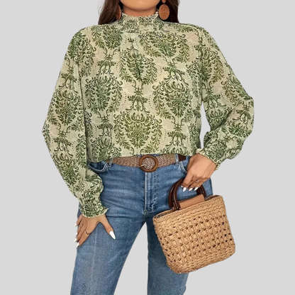 Keyhole Print Plus Size Blouse