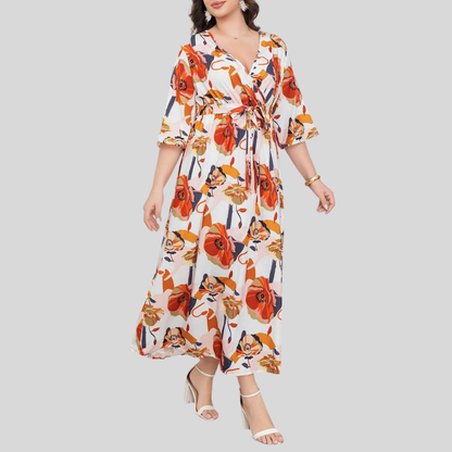 Plus Size Floral Belted Dress