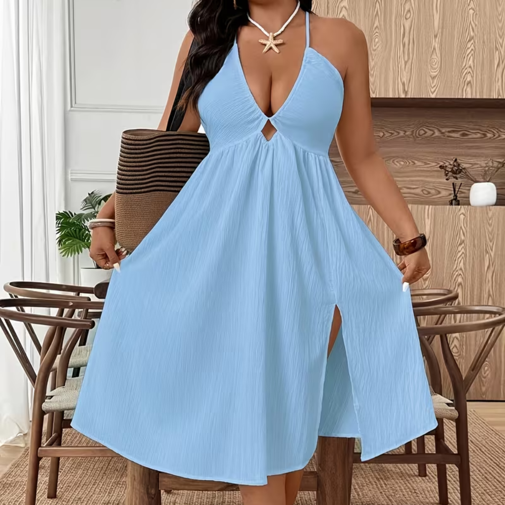 Plus Size Halter Neck & Keyhole Midi Dress