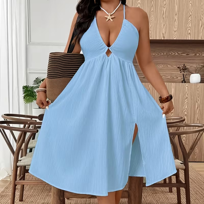 Plus Size Halter Neck & Keyhole Midi Dress