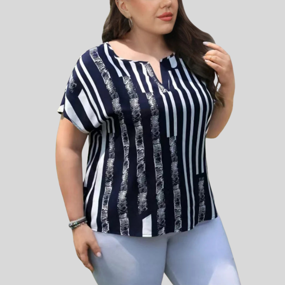 Striped Notch Plus Size Blouse