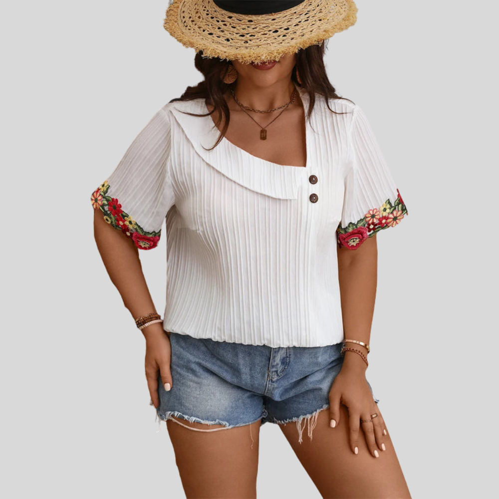 Embroidered Skew Plus Size Blouse
