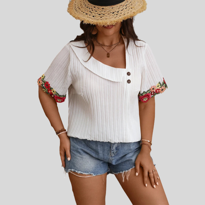 Embroidered Skew Plus Size Blouse