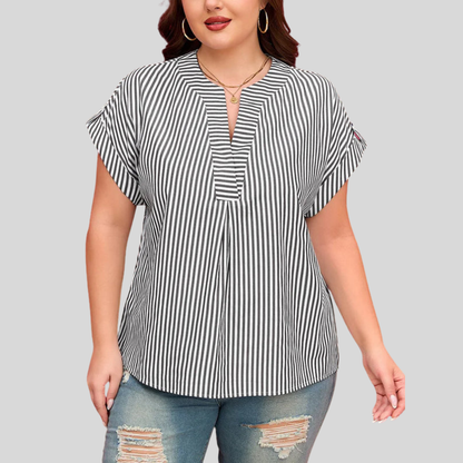 Notch Stripe Plus Size Blouse