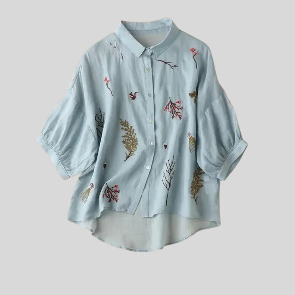 Elegant Embroidered Linen Blouse