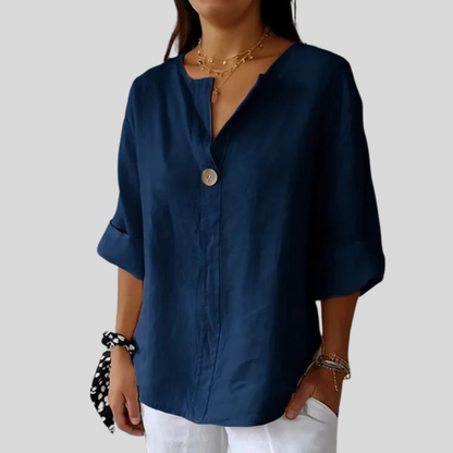 Casual Linen V Neck Blouse