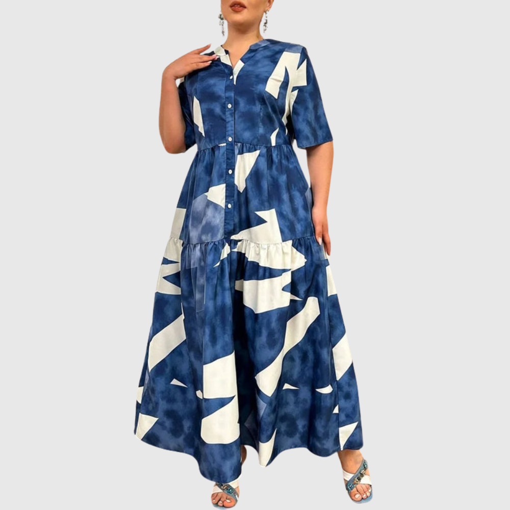 Stand Collar Plus Size Maxi Dress