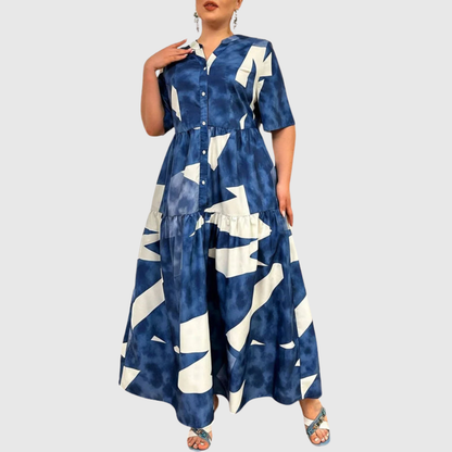 Stand Collar Plus Size Maxi Dress