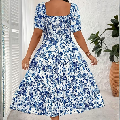 Plus Size Square Neck Floral Midi Dress