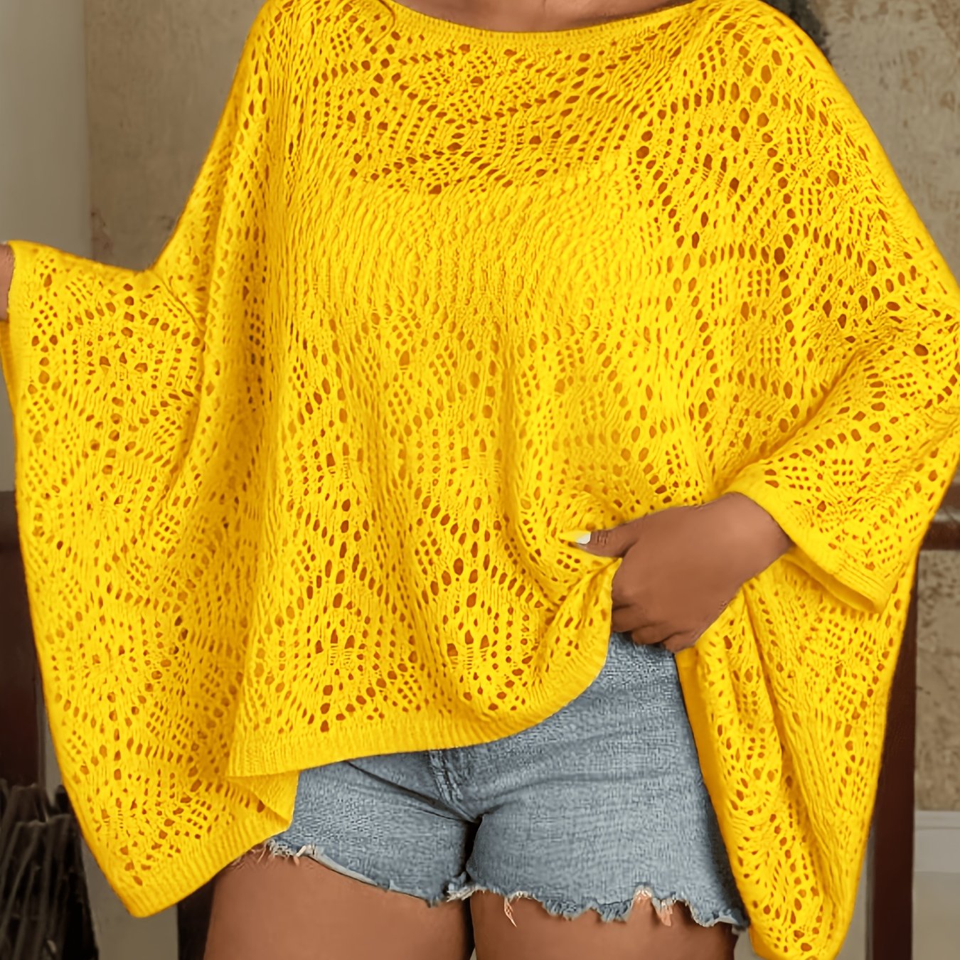 Plus Size Crochet Batwing Top