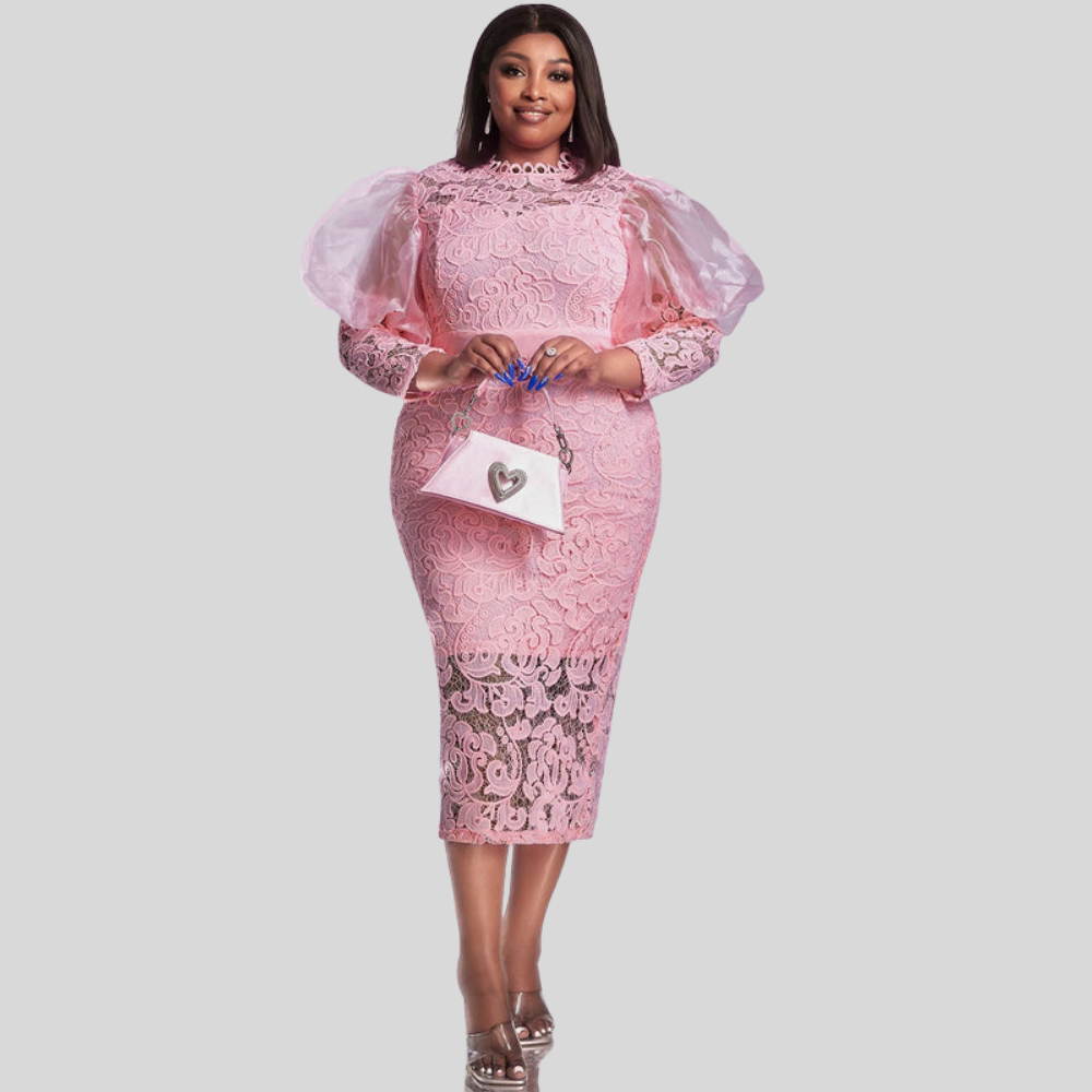 Plus Size Lace Puff Dress
