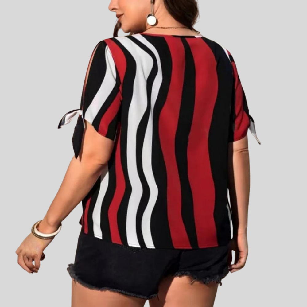 Striped Tie Plus Size Blouse