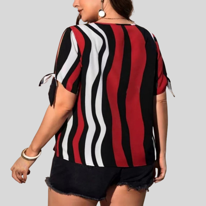 Striped Tie Plus Size Blouse