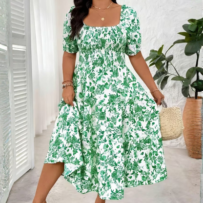 Plus Size Square Neck Floral Midi Dress