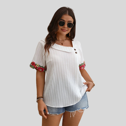 Embroidered Skew Plus Size Blouse