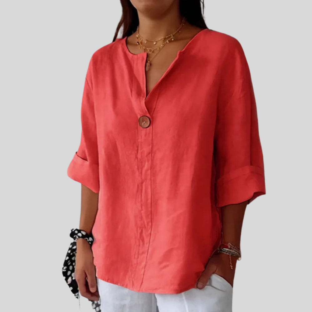 Casual Linen V Neck Blouse