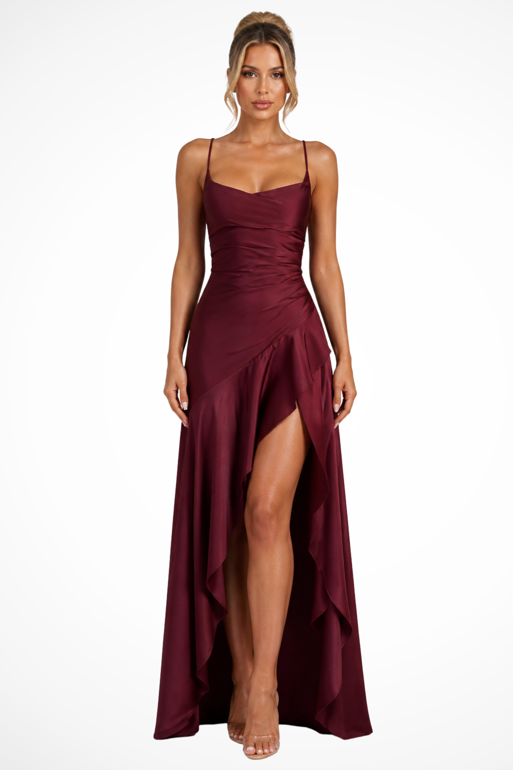 Satin Wedding Guest Maxi Dress with Cowl Neck for Women