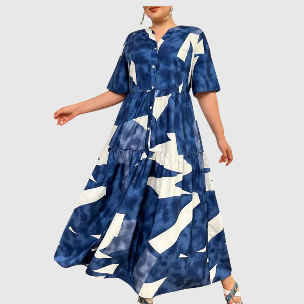 Stand Collar Plus Size Maxi Dress