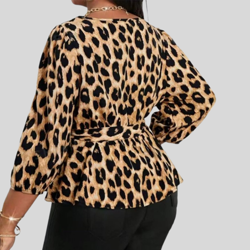 Plus Size Leopard Peplum Blouse