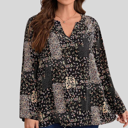 Plus Size Printed V Neck Blouse