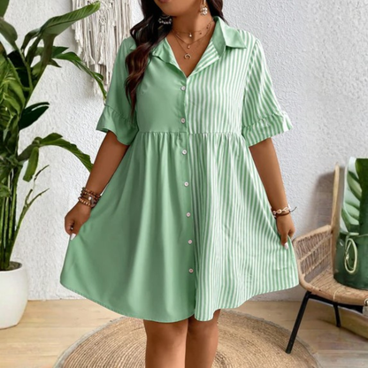 Plus Size Striped Sleeve Shirt Dress