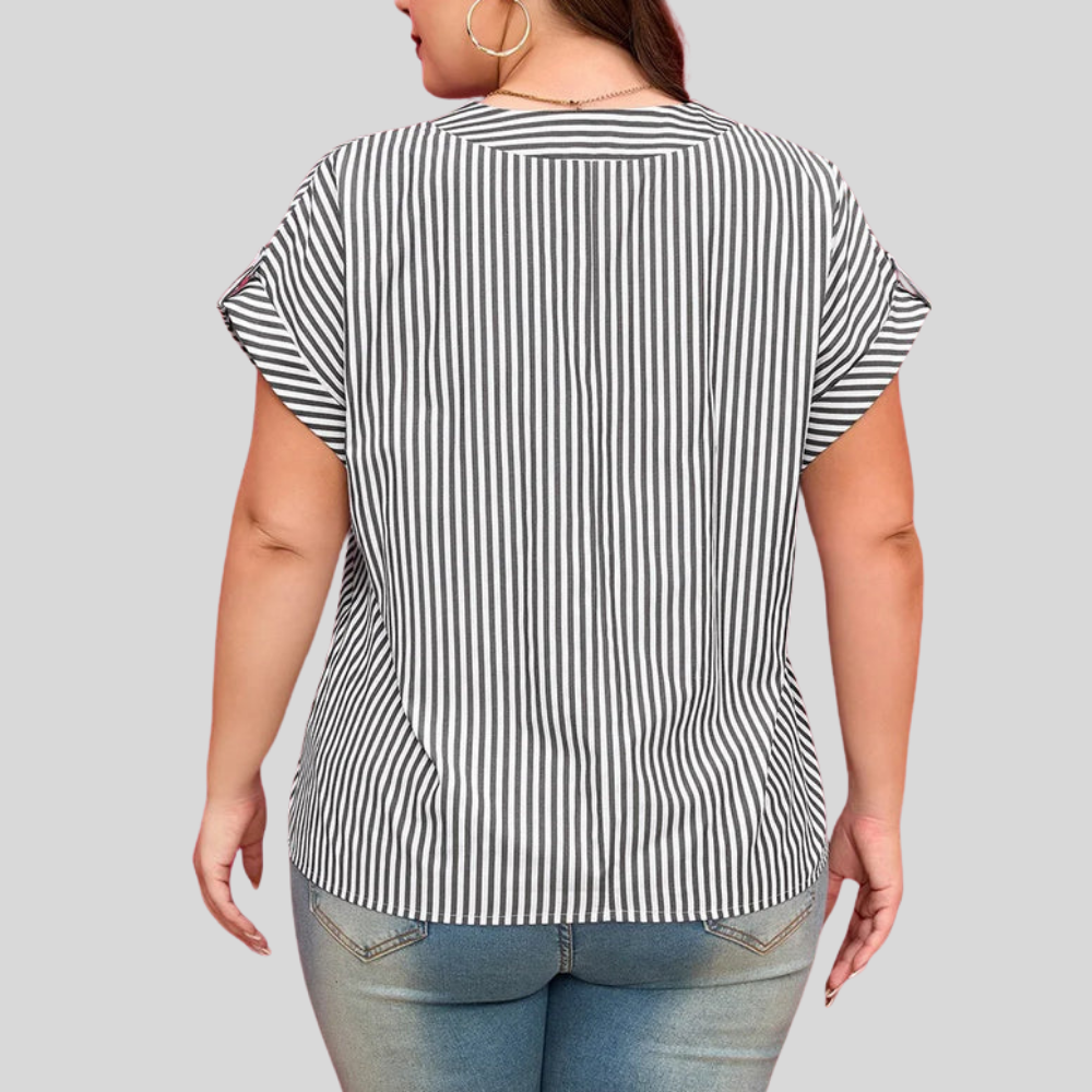 Notch Stripe Plus Size Blouse