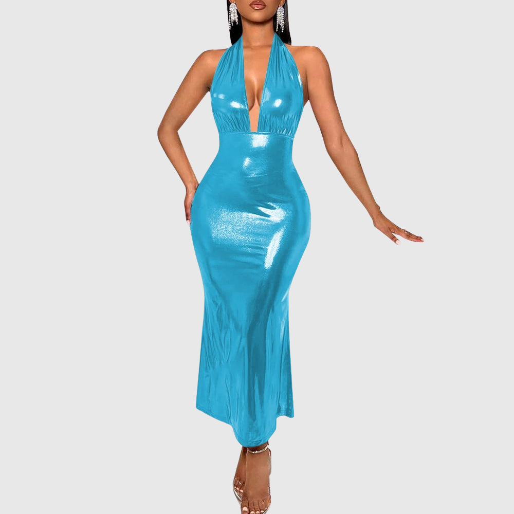 Metallic Plus Size Halter Dress