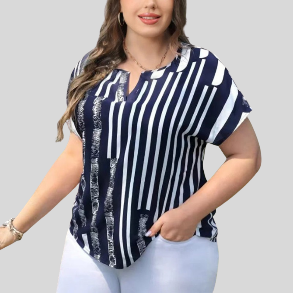 Striped Notch Plus Size Blouse