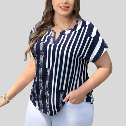 Striped Notch Plus Size Blouse
