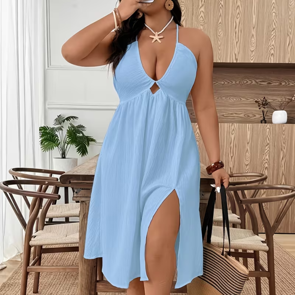 Plus Size Halter Neck & Keyhole Midi Dress