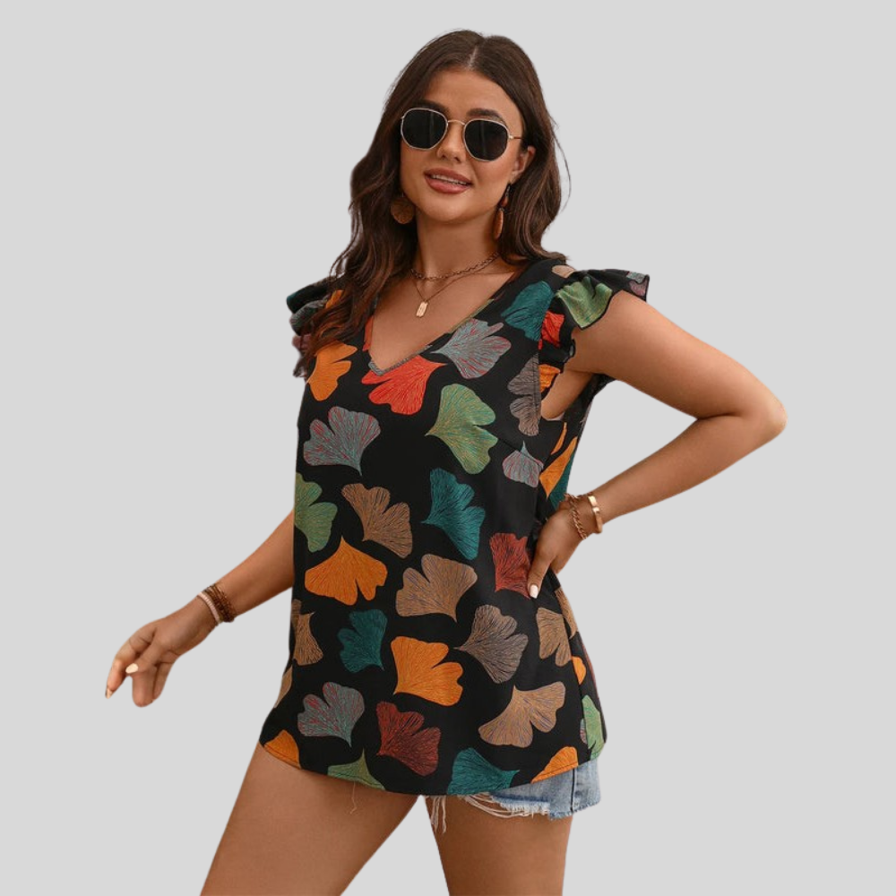 Ruffle Sleeve Plus Size Blouse