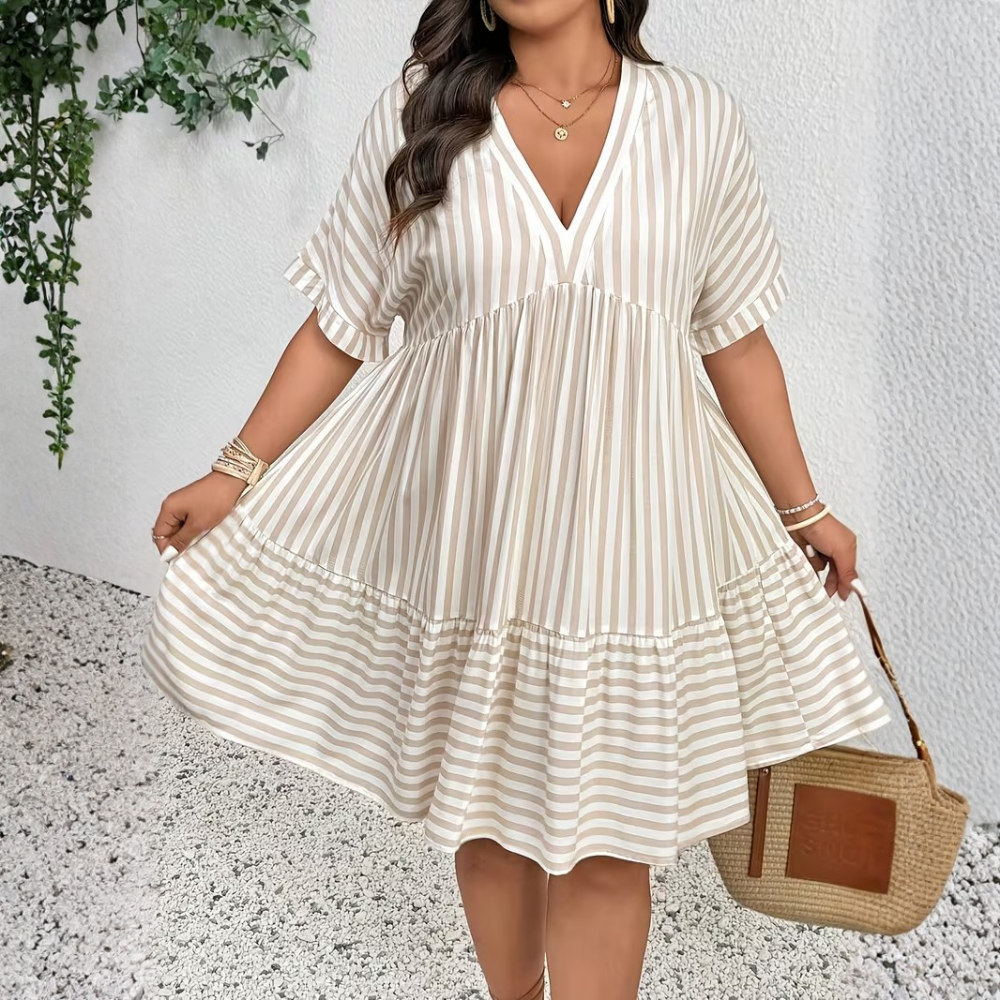 Plus Size Striped V Neck Flowy Dress