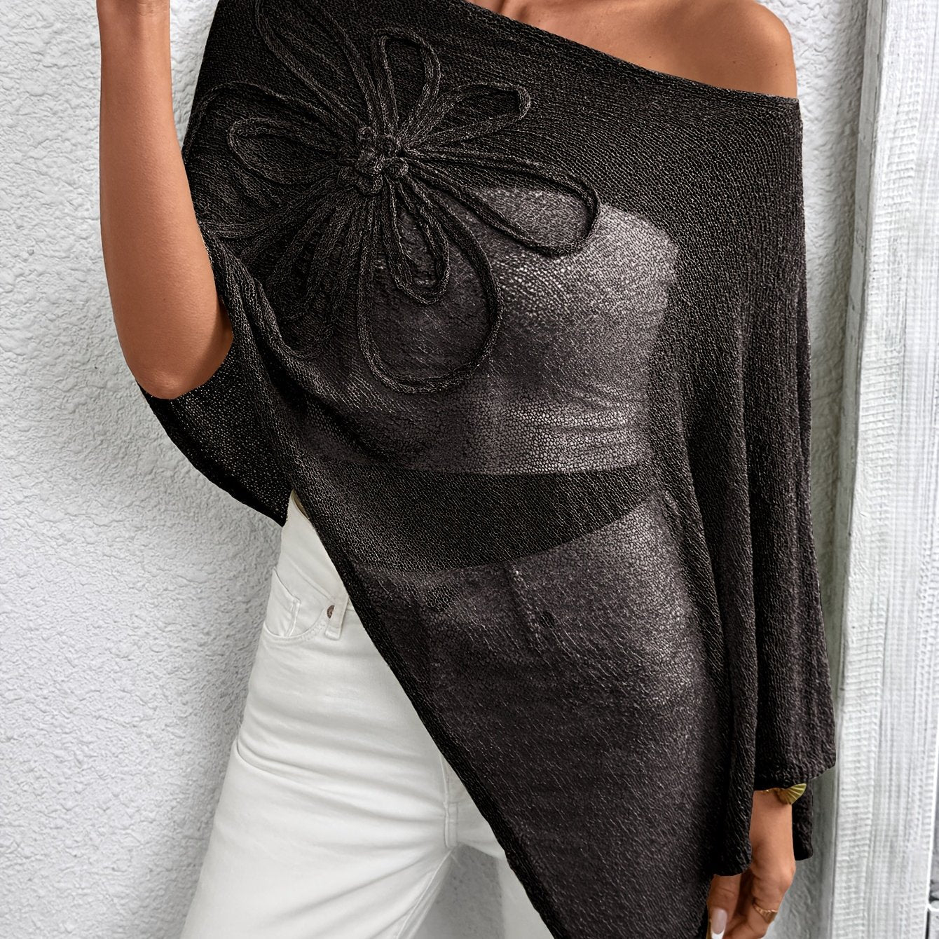 Plus Size Asymmetrical Knitwear Cape Top