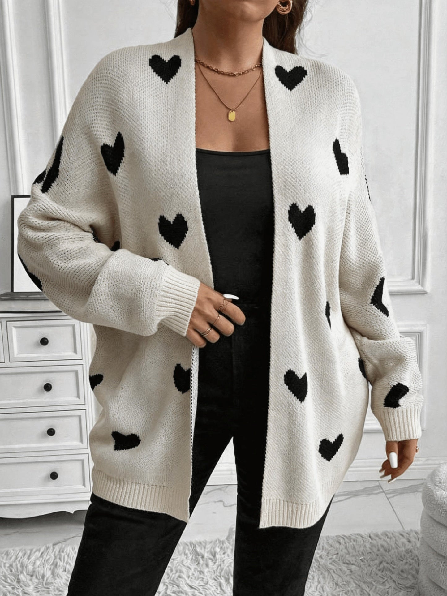 Plus Size Heart Print Cardigan