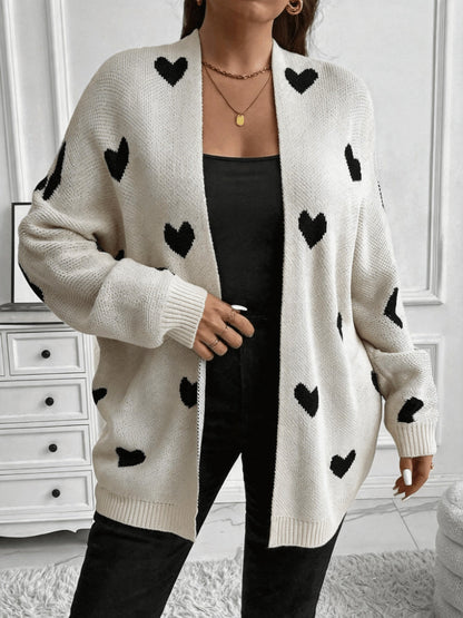 Plus Size Heart Print Cardigan