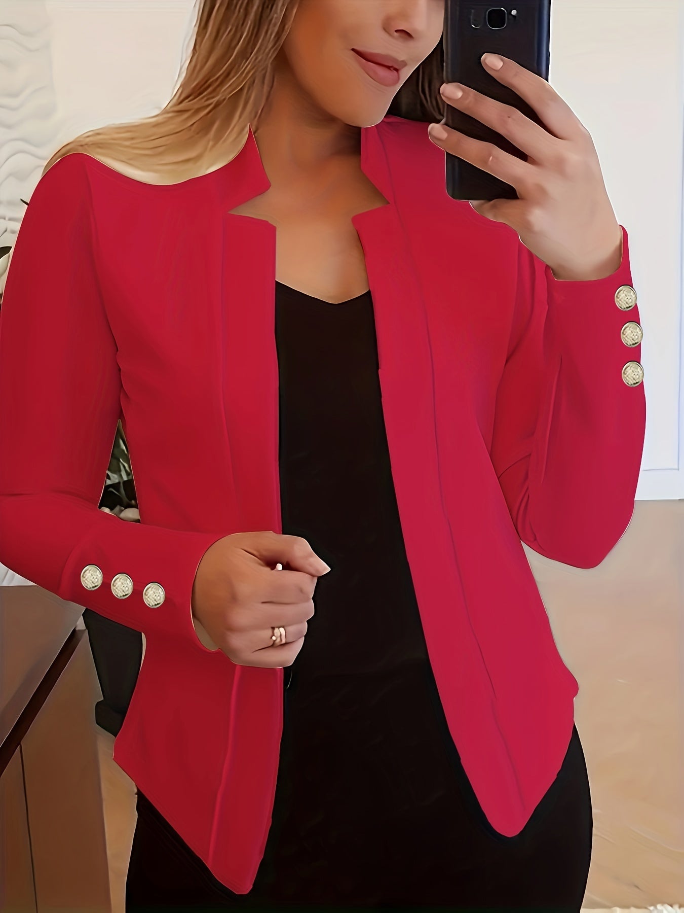 Red Button Detail Office Blazer