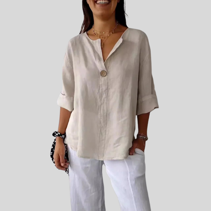 Casual Linen V Neck Blouse