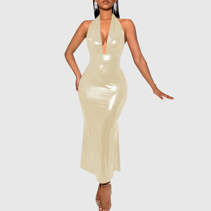 Metallic Plus Size Halter Dress