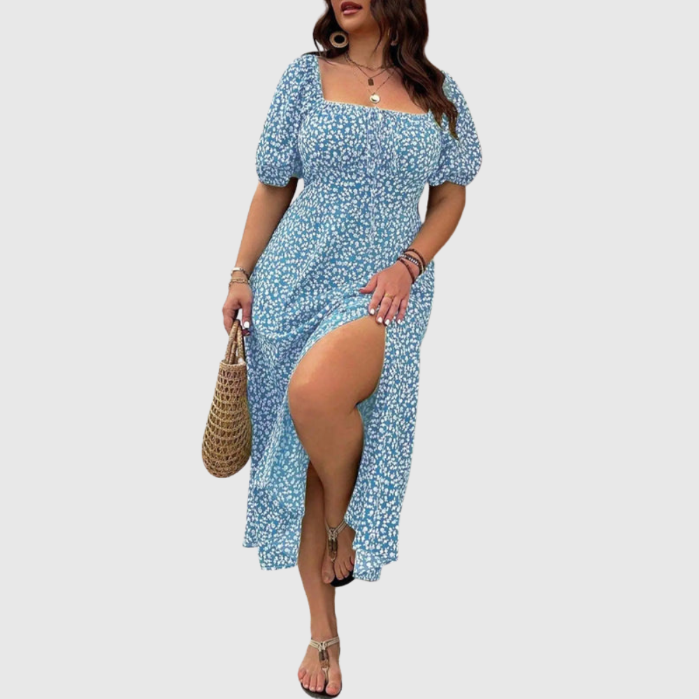 Square Neck Plus Size Midi Dress